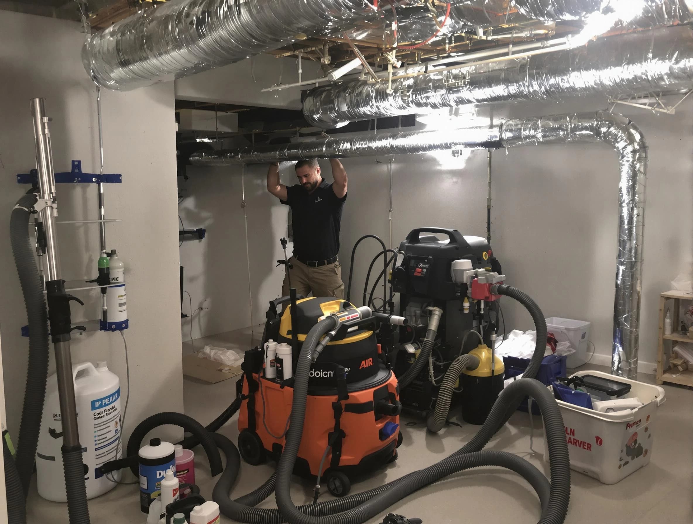 El Reno Air Duct Cleaning specialist performing professional mold removal from air ducts using safety equipment in El Reno