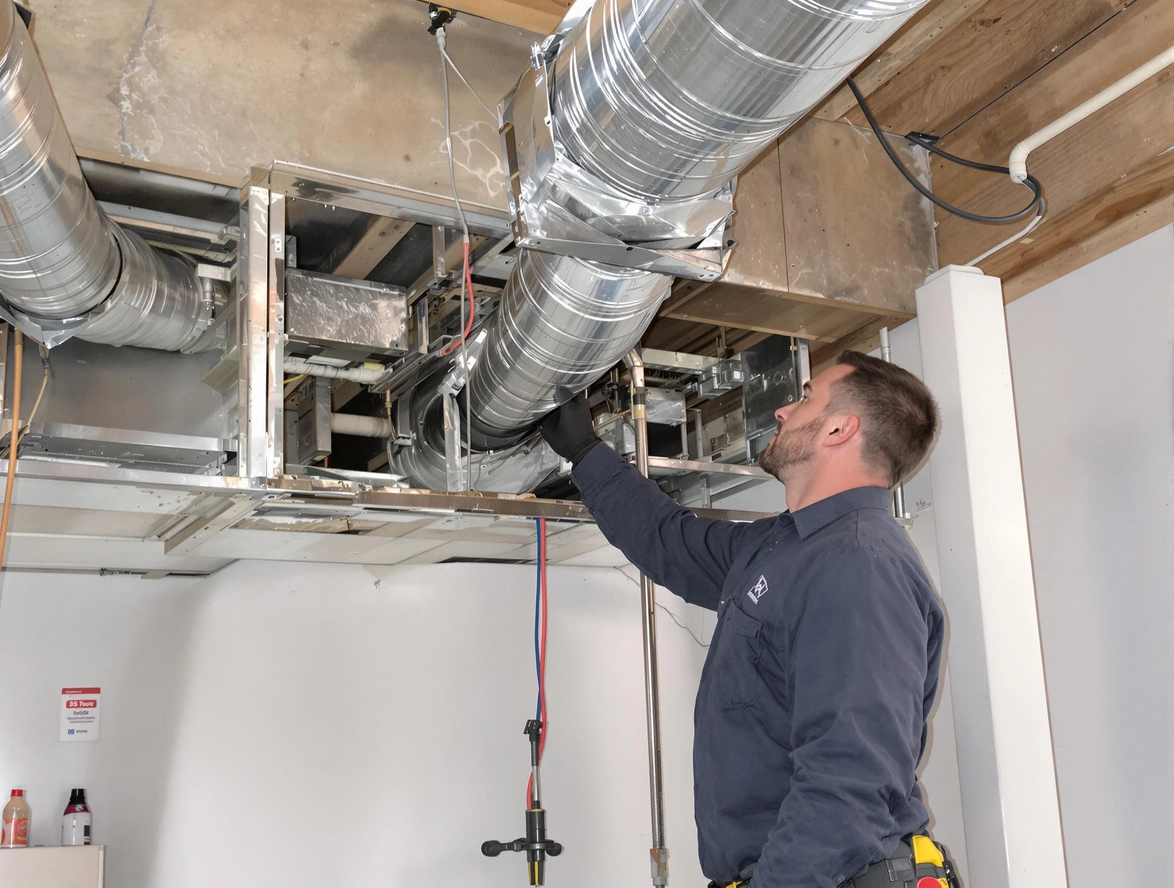 El Reno Air Duct Cleaning technician performing professional air duct repair using specialized tools in El Reno