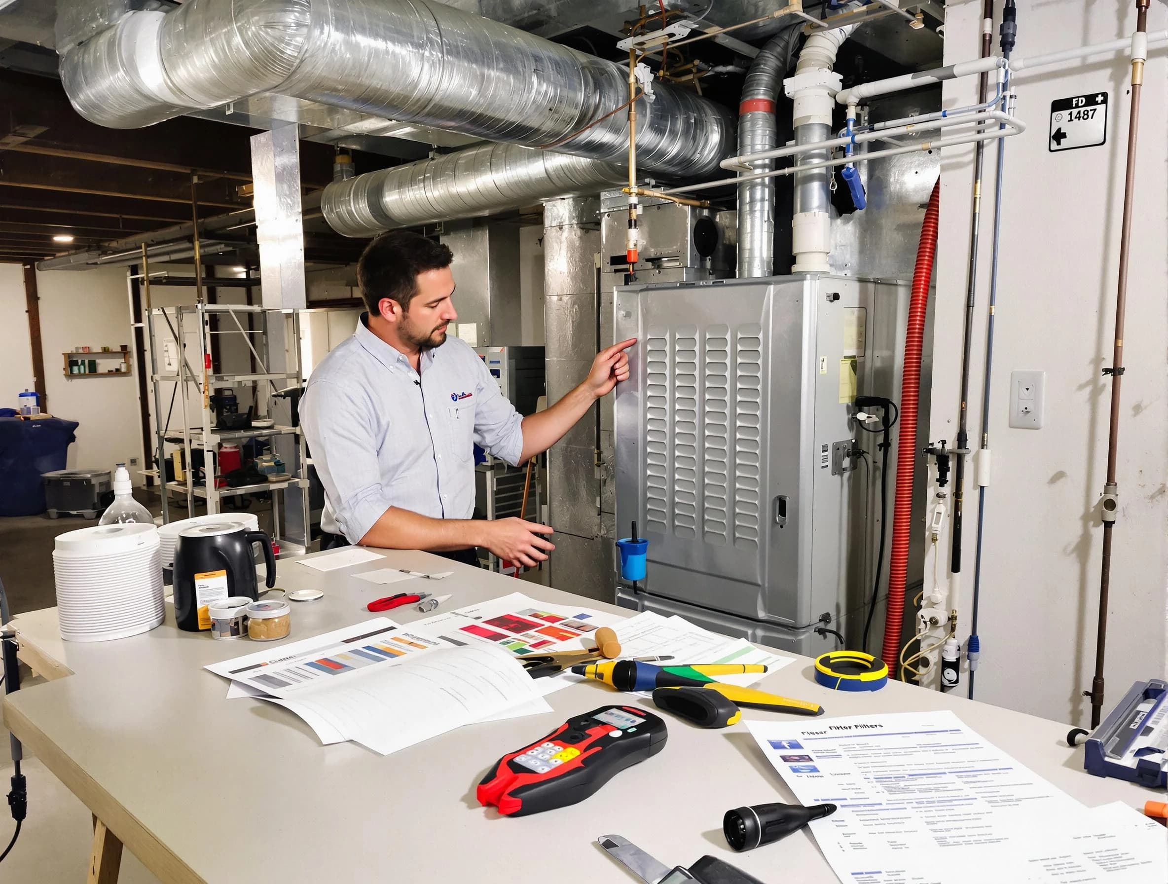 El Reno Air Duct Cleaning inspector conducting detailed filter system evaluation using professional diagnostic tools in El Reno