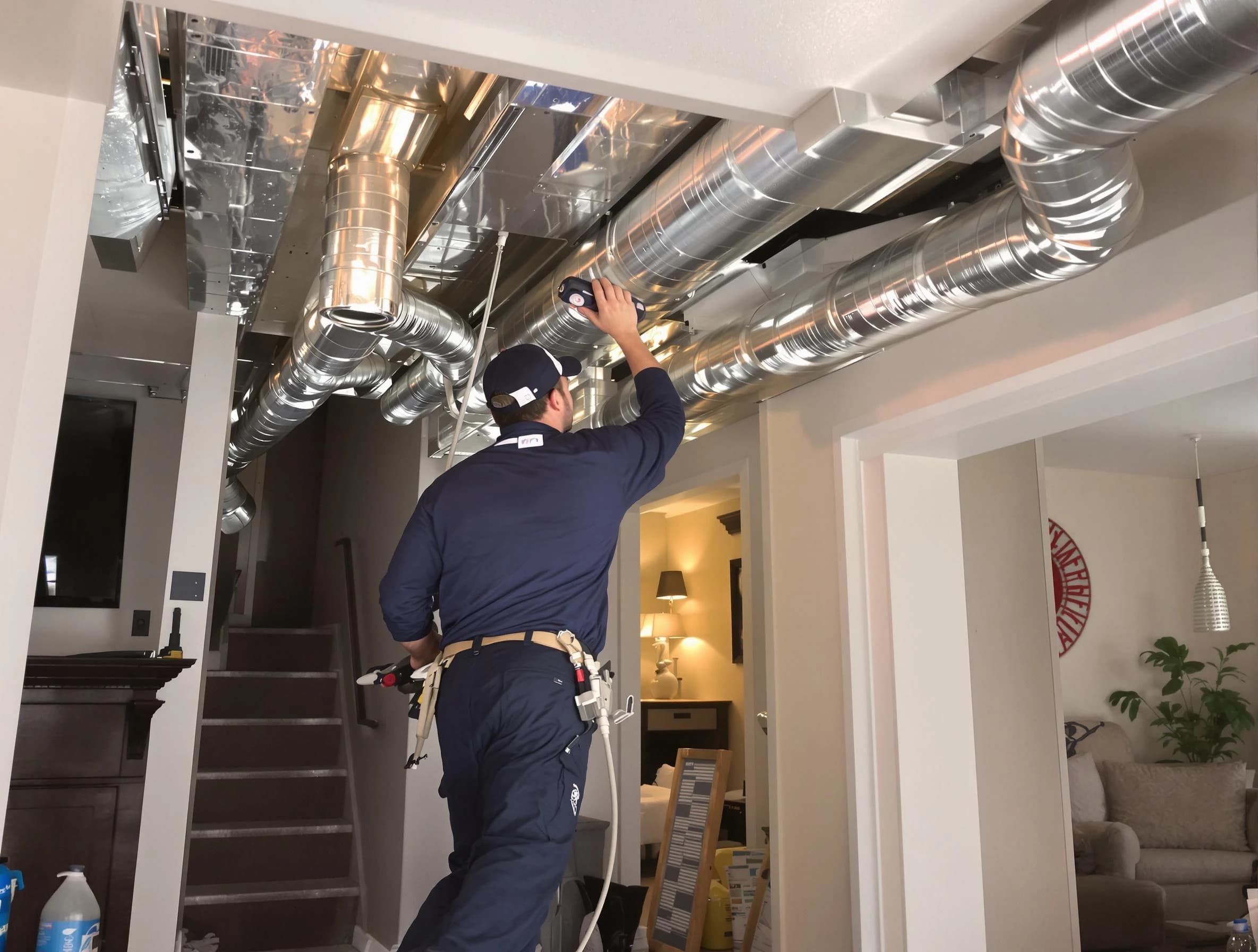El Reno Air Duct Cleaning expert performing specialized duct cleaning in a mobile home in El Reno